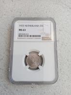 25 Cent 1925 MS63, Postzegels en Munten, Munten | Nederland, Zilver, 25 cent, Ophalen of Verzenden, Koningin Wilhelmina