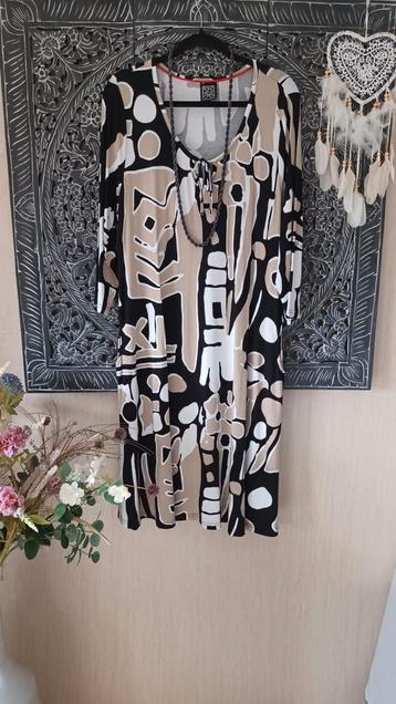 Zwarte Jurk  van Pontneuf met Beige en Witte Print - Maat L beschikbaar voor biedingen