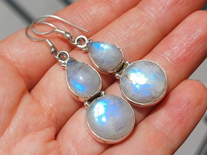 Vanoli 925 zilveren oorbellen met regenboog maansteen, Sieraden, Tassen en Uiterlijk, Oorbellen, Nieuw, Hangers, Zilver, Wit, Met edelsteen