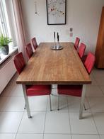 Massief teakhouten eettafel met RVS onderstel., Huis en Inrichting, Tafels | Eettafels, Ophalen, 200 cm of meer, 50 tot 100 cm