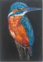 Schilderij ijsvogel op hout, Antiek en Kunst, Verzenden