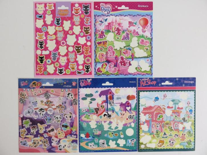 5 vellen Littlest Petshop, My little Pony en Minou sticke, Hobby en Vrije tijd, Stickers en Plaatjes, Zo goed als nieuw, Meerdere stickers