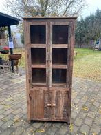 Stoere vitrinekast gemaakt van oud truckwood, Ophalen, Met deur(en), 200 cm of meer, Teakhout