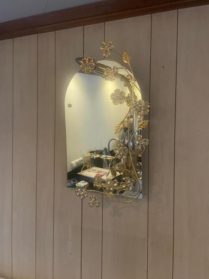 Spiegel & 2 fotolijsten bladgoud ,swarovski ,verguld, Huis en Inrichting, Woonaccessoires | Overige, Zo goed als nieuw, Ophalen