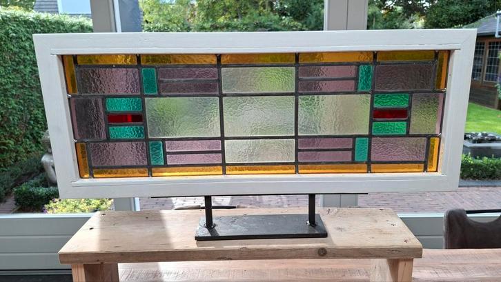 Glas in lood op standaard. Antiek glas., Antiek en Kunst, Curiosa en Brocante, Ophalen