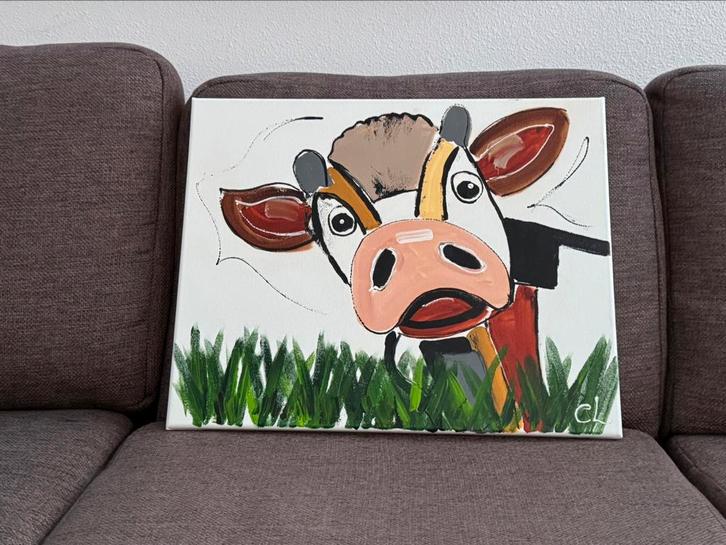 Corrie Leushuis schilderij Olijke Koeien (+certificaat echt), Antiek en Kunst, Kunst | Schilderijen | Modern, Ophalen of Verzenden