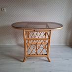 Bamboe - Rotan Tafel met Glasplaat - Boho / Ibiza, Ophalen, Overige materialen, Gebruikt, 50 tot 100 cm