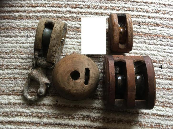 katrollen diverse 6 stuks scheepskatrollen, Antiek en Kunst, Antiek | Gereedschap en Instrumenten, Ophalen of Verzenden