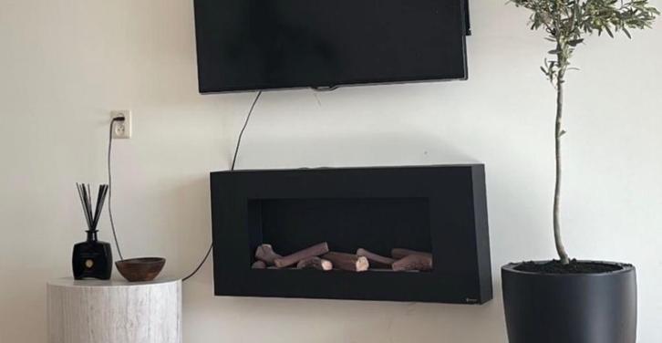 Bio-ethanol wandhaard Zwart L 90 x D 12 x H 40, Huis en Inrichting, Haarden, Overige soorten, Ophalen