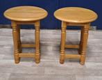 2 lichteiken plantentafels / krukjes 48 x 38,5 x 38,5 cm, Minder dan 55 cm, Gebruikt, Rond, Hout