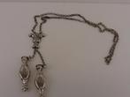 Zilveren jasseron collier met breipendoppen             Z220, Sieraden, Tassen en Uiterlijk, Kettingen, Gebruikt, ., Ophalen of Verzenden