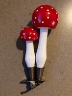 Oude vintage kerstbal dubbele paddenstoel op knijper glas, Ophalen of Verzenden, Zo goed als nieuw