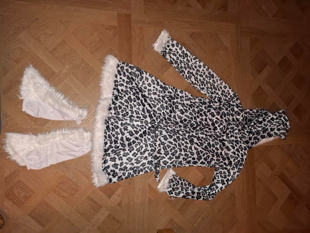 Carnavals kostuum meisje- winter luipaard (?) Mt 10-12, Ophalen of Verzenden, Zo goed als nieuw, 146 t/m 152, Meisje