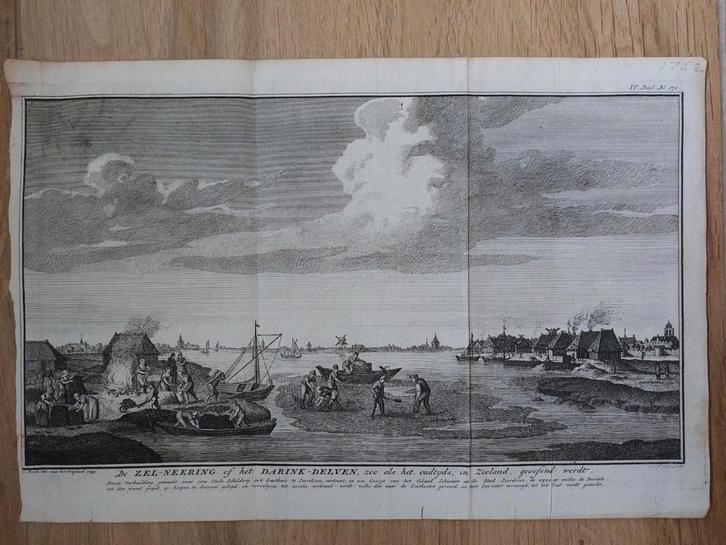1 / Zoutwinning op Schouwen Duiveland Zierikzee Gravure 1752, Antiek en Kunst, Kunst | Etsen en Gravures, Ophalen of Verzenden
