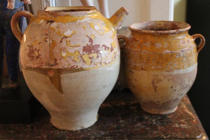 Antieke franse pot gargoulette kruik geel glazuur, Antiek en Kunst, Antiek | Keramiek en Aardewerk, Ophalen of Verzenden