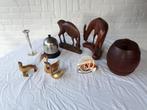 Vintage retro pot, hertjes, zwanen enz hout messing jaren 60, Verzamelen, Ophalen of Verzenden, Huis en Inrichting