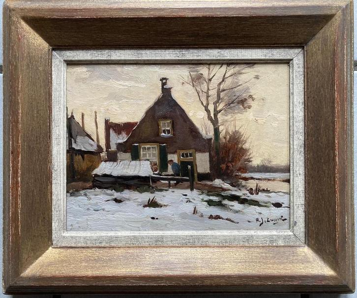 A.J. Zwart: Winterlandschap met Boerderij, Antiek en Kunst, Kunst | Schilderijen | Klassiek, Ophalen of Verzenden