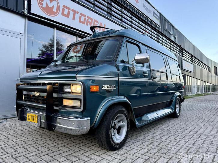 Chevy Van G20 Globemaster 5.7 V8 aut CAMPER TOP ONDERH APK, Auto's, Chevrolet, Bedrijf, Te koop, Chevy Van, Lederen bekleding