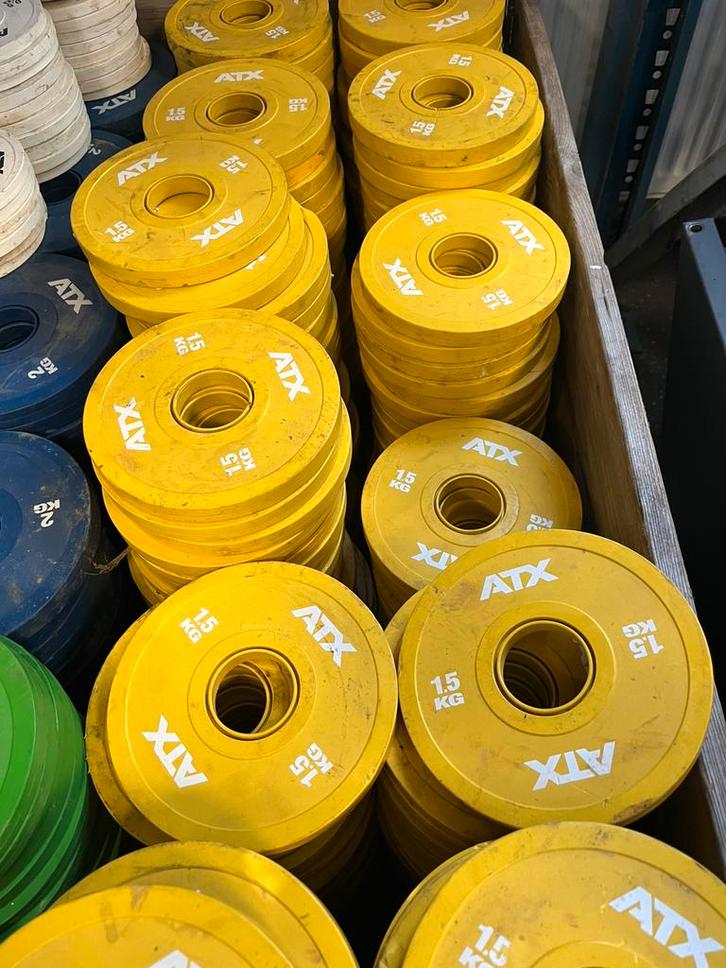 2 x 1,5 kg atx olympische halter schijven 50 mm, Sport en Fitness, Fitnessmaterialen, Gebruikt, Halterschijven, Ophalen of Verzenden