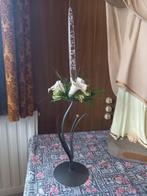 Decoratie metaal, bloemen en kaars (nep), 25 tot 50 cm, Grijs, Ophalen of Verzenden, Zo goed als nieuw