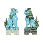 Koppel Chinese Guardian Lions Foo Dogs Blauw Keramiek, Verzamelen, Beelden en Beeldjes, Ophalen of Verzenden, Gebruikt, Fantasy