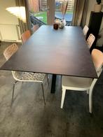 Glazen eettafel van glas met betonlook., Huis en Inrichting, Tafels | Eettafels, 200 cm of meer, 50 tot 100 cm, Modern, Rechthoekig