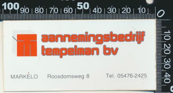 Sticker: Aannemingsbedrijf Tempelman - Markelo, Verzamelen, Stickers, Zo goed als nieuw, Bedrijf of Vereniging, Ophalen of Verzenden