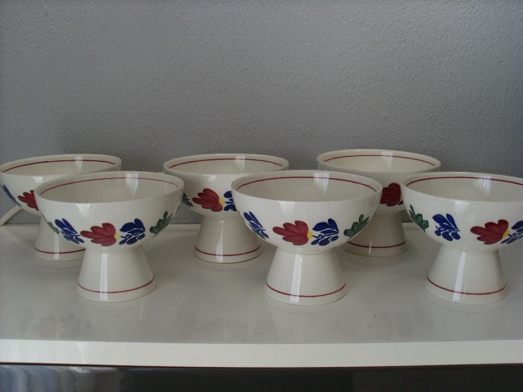 6 Boerenbont ijscoupes ------3867, Overige typen, Ophalen of Verzenden, Zo goed als nieuw, Aardewerk