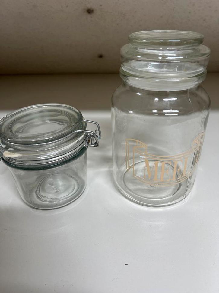 Twee vintage voorraadpotten en klein strooi flesje, Huis en Inrichting, Keuken | Keukenbenodigdheden, Gebruikt, Ophalen of Verzenden