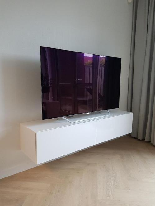 Compleet Hoogglans wit zwevend tv-meubel Slide 150 MONTAGE, Huis en Inrichting, Kasten | Televisiemeubels, Nieuw, Minder dan 100 cm