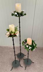 3 hoge metalen kandelaars 95, 75 en 55 cm, Huis en Inrichting, Woonaccessoires | Kandelaars en Kaarsen, Ophalen, Zwart, Zo goed als nieuw