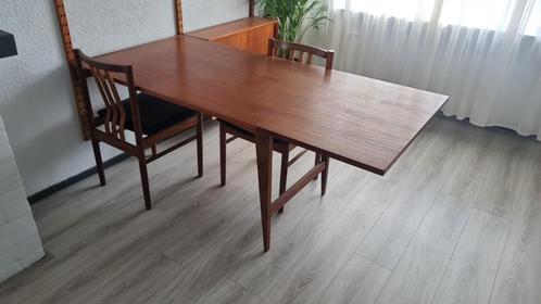 2 stoelen deens design teak vintage retro mid century, Huis en Inrichting, Stoelen, Gebruikt, Twee, Hout, Leer, Stof, Bruin, Ophalen
