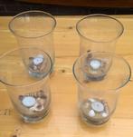 4 grote glas theelichthouders 19 cm +schelpen+kaarsen! 4=€5, Ophalen, Overige materialen, Minder dan 25 cm