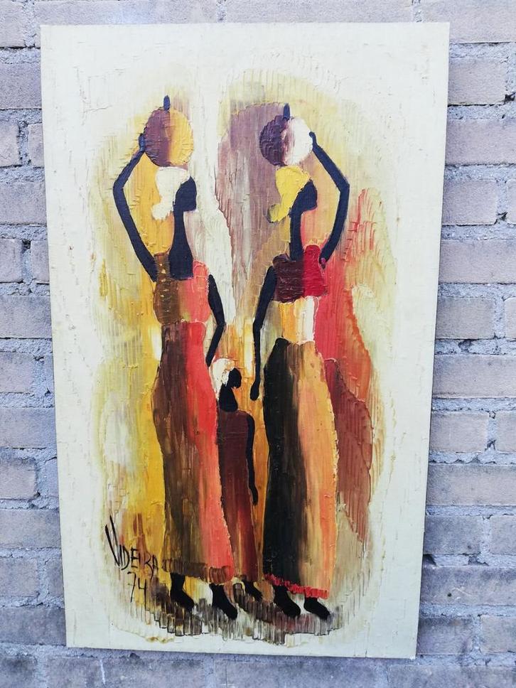 Videira, Afrikaanse vrouwen met kalebas. Olie/maroufle., Antiek en Kunst, Kunst | Schilderijen | Modern, Ophalen