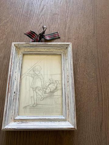 Vintage lijst met tekening beschikbaar voor biedingen