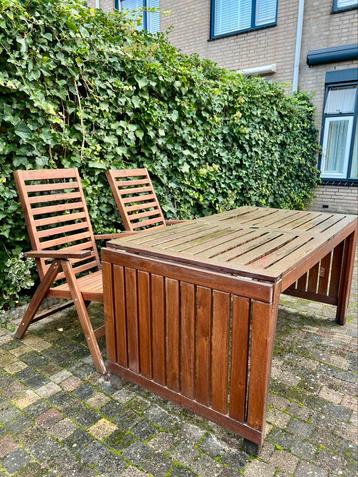 Ikea houten Tuin Tafel & 2 stoelen & 2 cushion beschikbaar voor biedingen