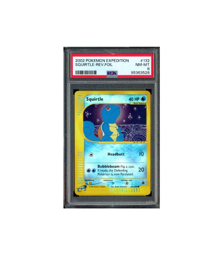 Pokemon Squirtle Reverse Holo Expedition #132 PSA 8, Hobby en Vrije tijd, Verzamelkaartspellen | Pokémon, Zo goed als nieuw, Losse kaart