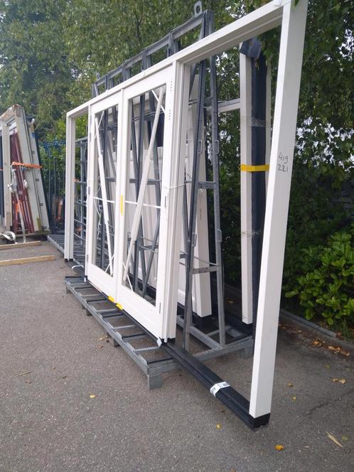 Hardhout kozijn met dubbele tuindeuren en zijramen, Doe-het-zelf en Verbouw, Deuren en Horren, Nieuw, Buitendeur, 215 cm of meer