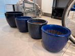 4x Blauwe geglazuurde bloempotten, Tuin en Terras, Bloempotten, Ophalen, Gebruikt, Rond, Binnen
