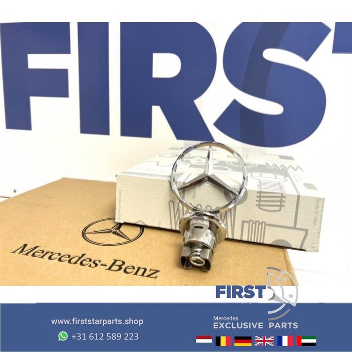 MERCEDES MOTORKAP STAANDE STER EMBLEEM CHROOM LOGO W205 W218, Auto-onderdelen, Carrosserie en Plaatwerk, Mercedes-Benz, Gebruikt