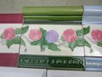 65 art nouveau wandtegels 7,5x15cm, paars en roze bloem, Ophalen