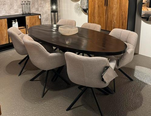 Zwarte ovale eettafel inclusief draaibare stoelen!AANBIEDING, Huis en Inrichting, Tafels | Eettafels, Zo goed als nieuw, 100 tot 150 cm
