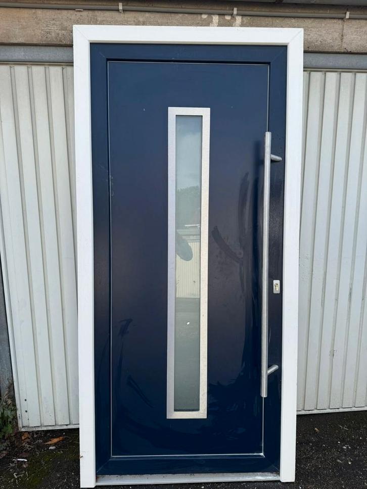Kunststof voordeur blauw/wit, Doe-het-zelf en Verbouw, Deuren en Horren, Nieuw, Buitendeur, 200 tot 215 cm, Kunststof, Ophalen