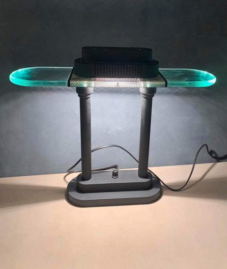 bankierlamp desing robert sonneman, Huis en Inrichting, Lampen | Tafellampen, Zo goed als nieuw, Minder dan 50 cm, Glas, Metaal