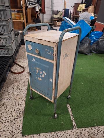 Vintage retro metalen kastje metaal met draai laadje deurtje beschikbaar voor biedingen