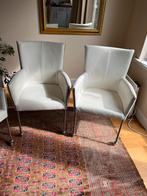 4 Witte Lederen Eetkamerstoelen (teab), Ophalen, Gebruikt, Wit, Vier