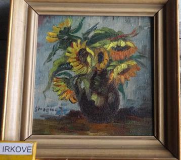 ZONNEBLOEMEN OLIEVERF OP BOARD * In Lijst * beschikbaar voor biedingen