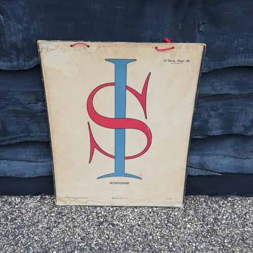 Schoolplaat Monogram, Antiek en Kunst, Antiek | Schoolplaten, Overige thema's, Ophalen
