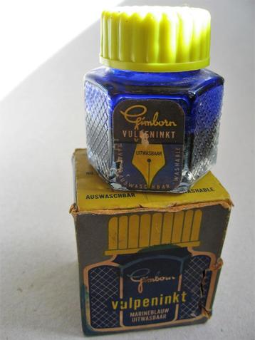 Gimborn vulpen inkt in doos, marineblauw + antiek inktpotje beschikbaar voor biedingen