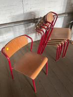 6 stuks mooie houten schoolstoelen, stapelbare stoelen, Vijf, Zes of meer stoelen, Industrieel, Gebruikt, Bruin